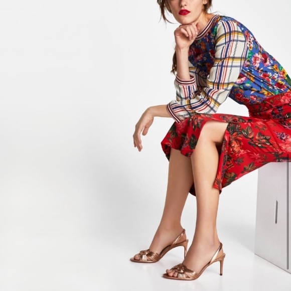 Zara Rose Gold Knot Braided Heels with Ankle Strap - Picture 2 of 11